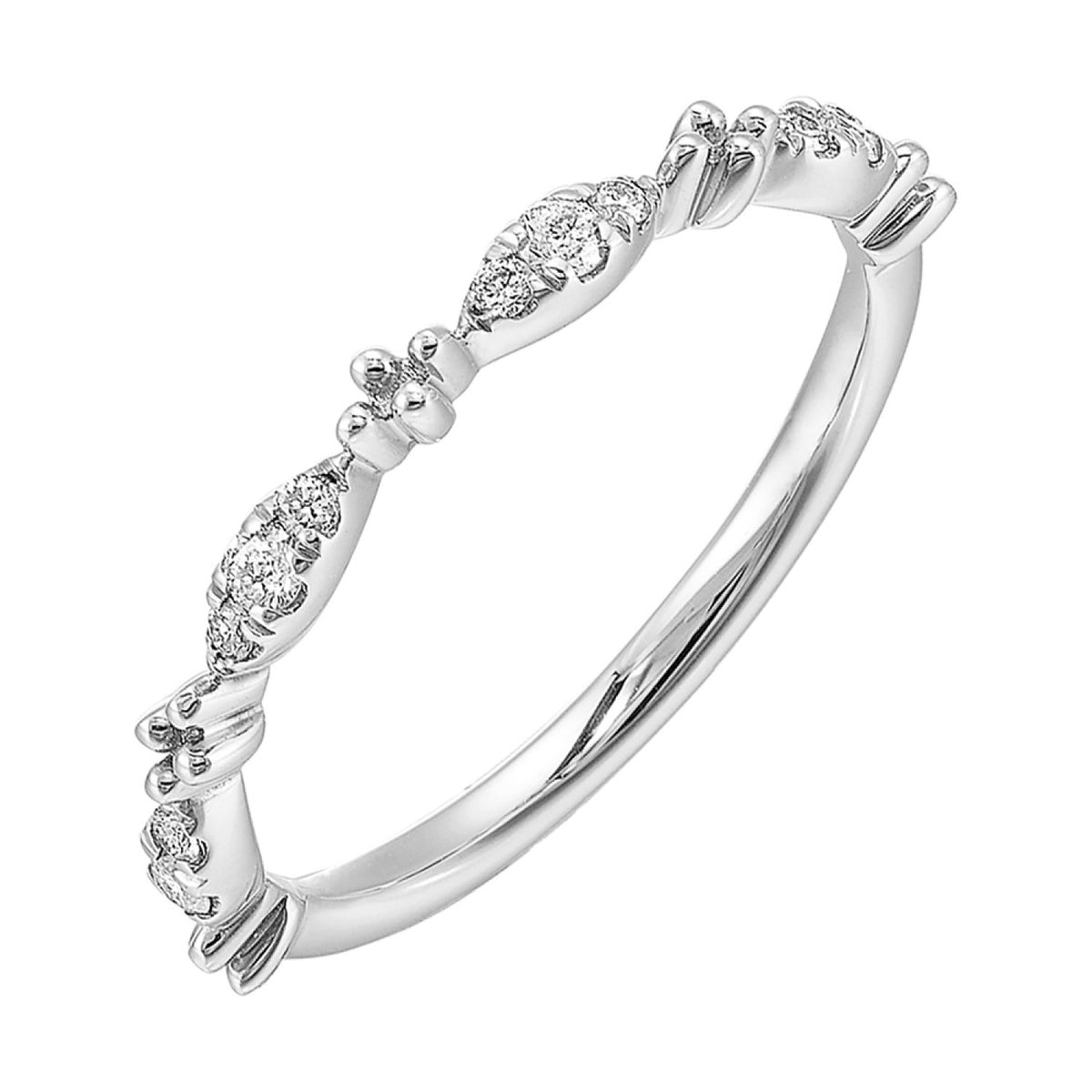 Marquise Diamond Beaded Cluster Stacking Ring Band in White Gold, 0.14 cttw