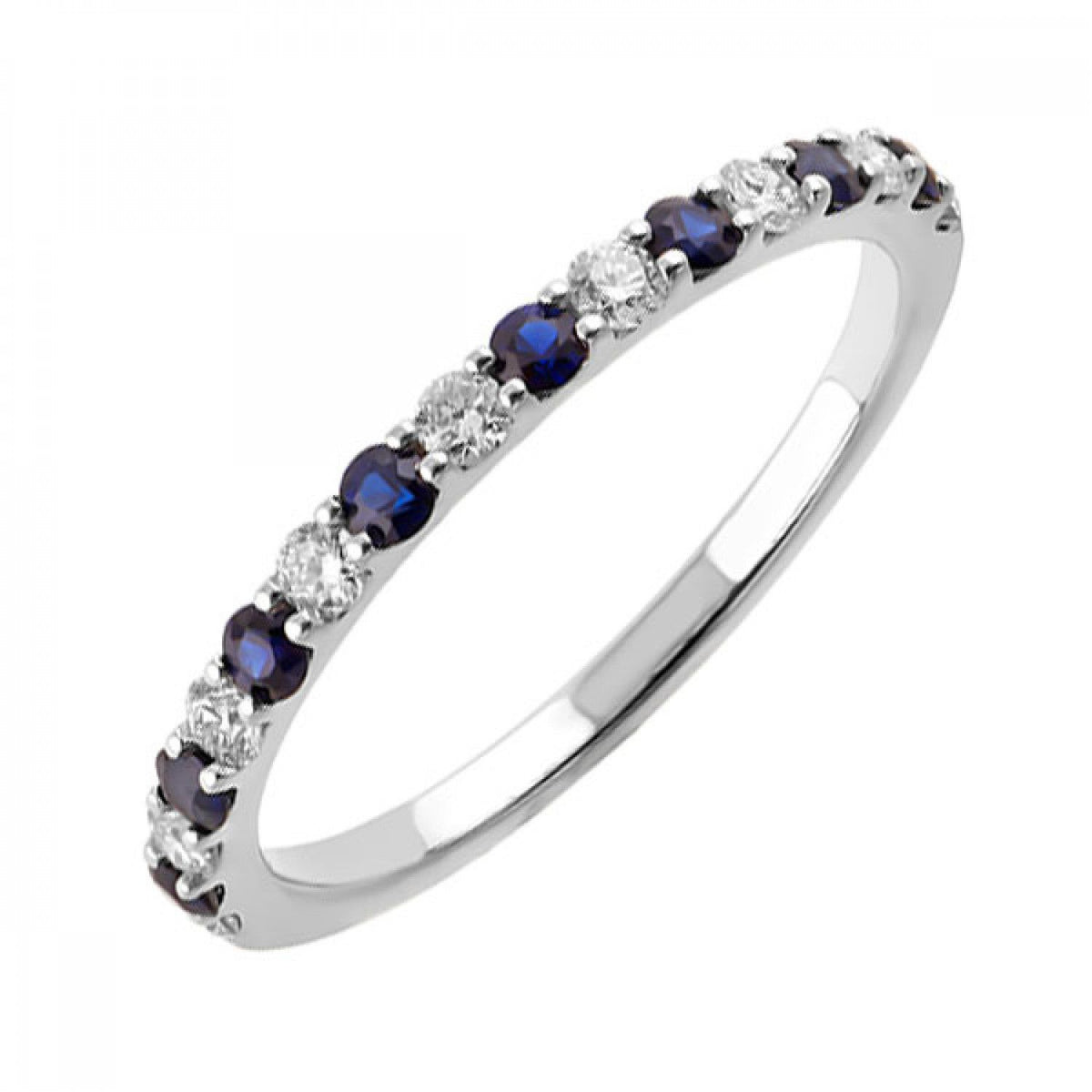 Colorful Sapphire and Diamond Band Ring in White Gold, 0.40 cttw