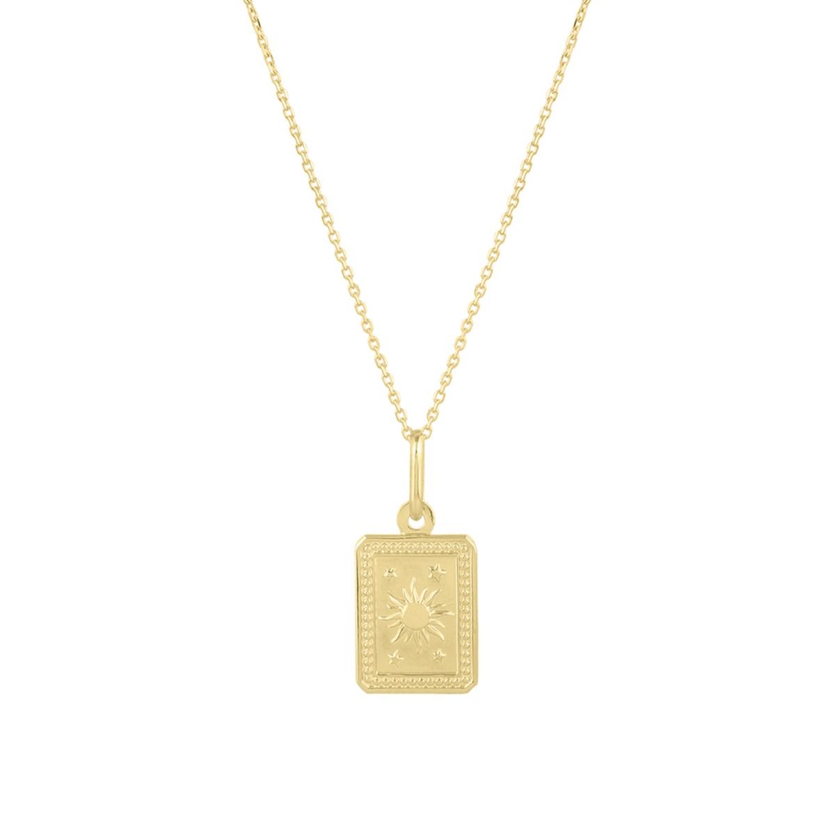 14K Yellow Gold Polished Rectangle Sun & Stars Pendant