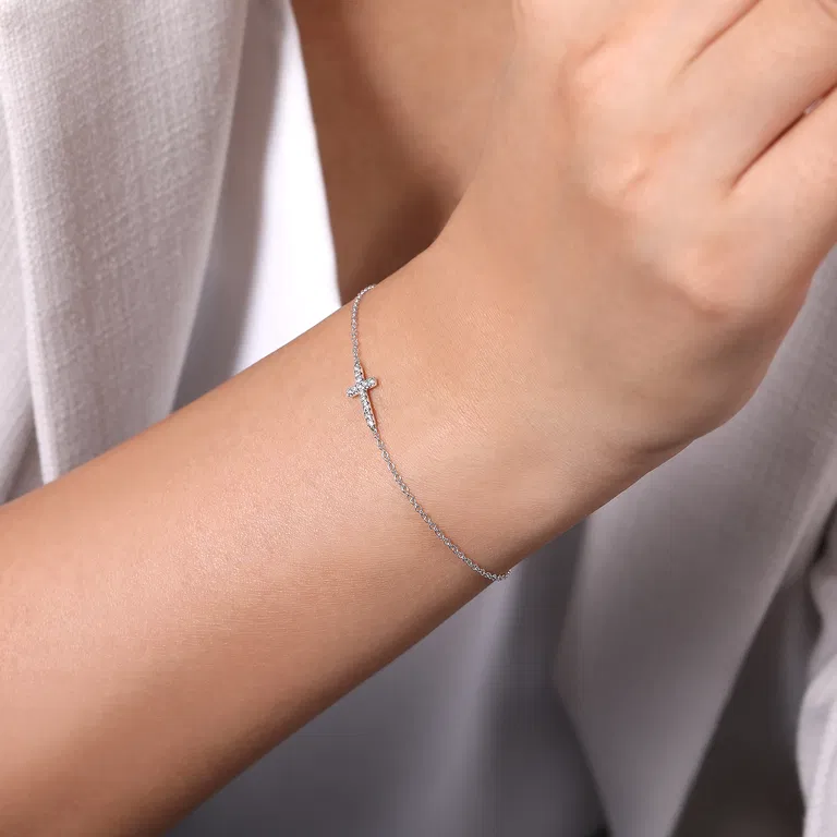 Diamond Sideways Cross Chain Bracelet