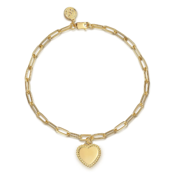 Paperclip Chain Bracelet with Beaded Heart Charm