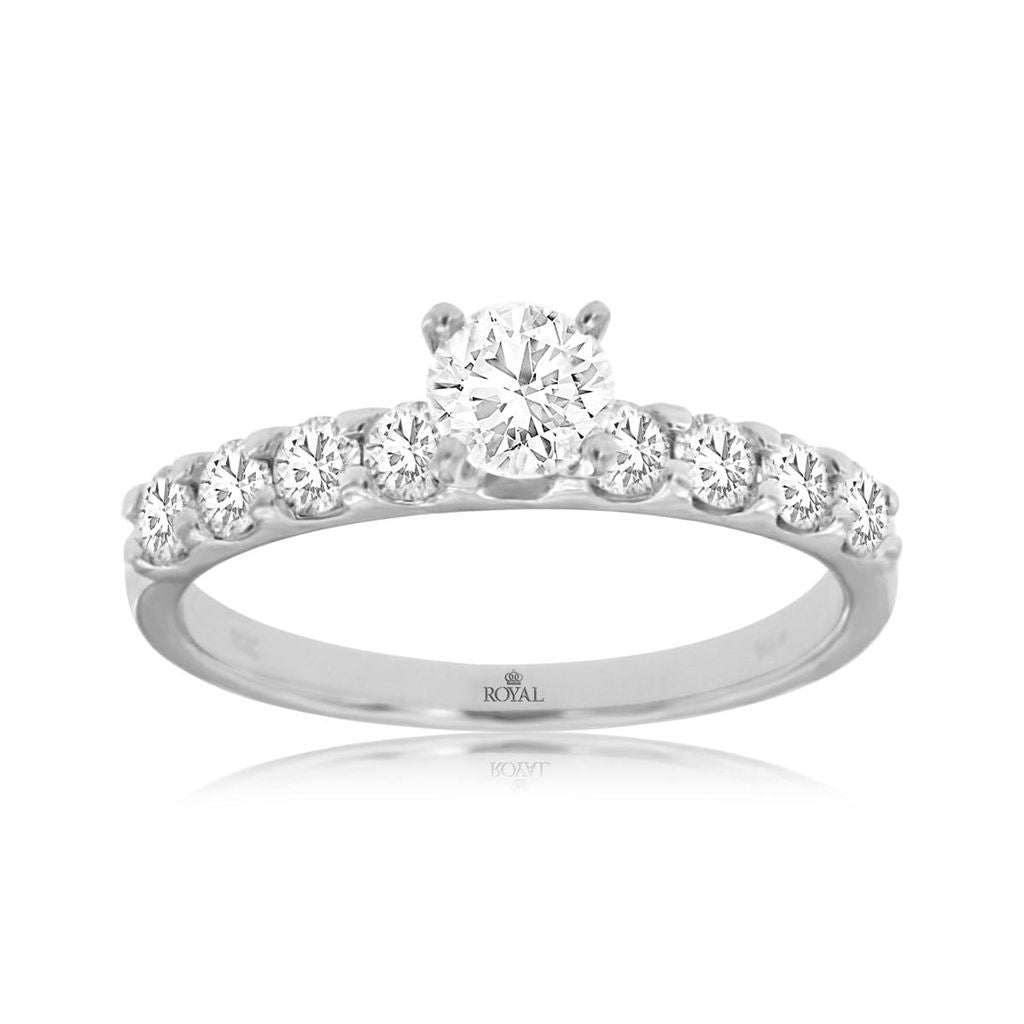Natural Round Diamond Bridal Ring with 8 Side Diamonds