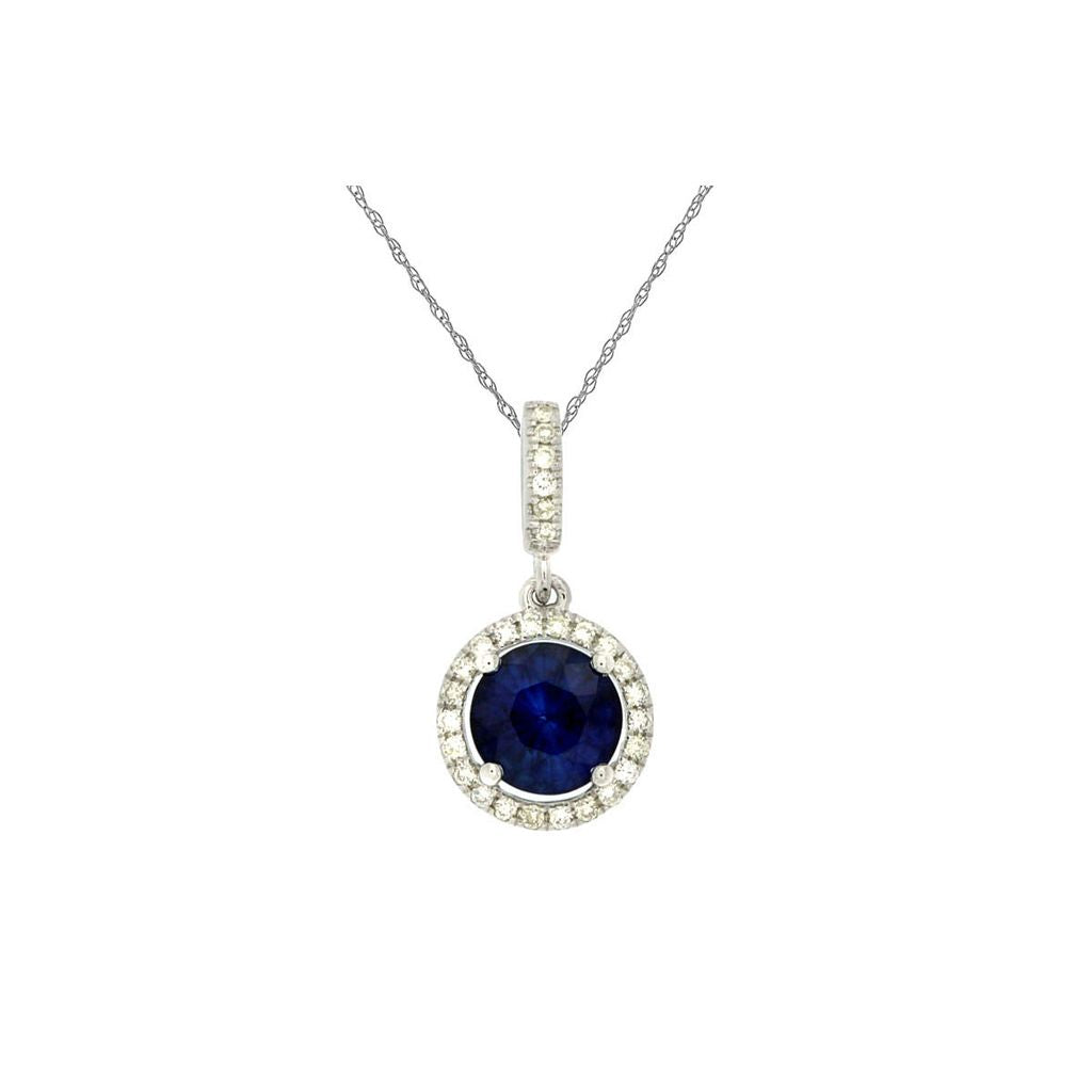 Natural Blue Round Sapphire and Diamond Pendant