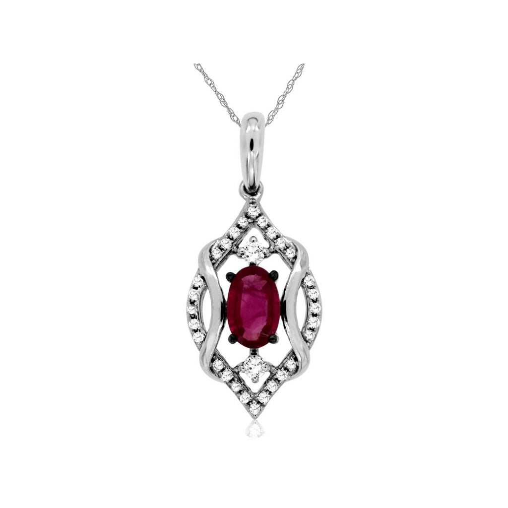 Ruby and Diamond Pendant in 14k White Gold