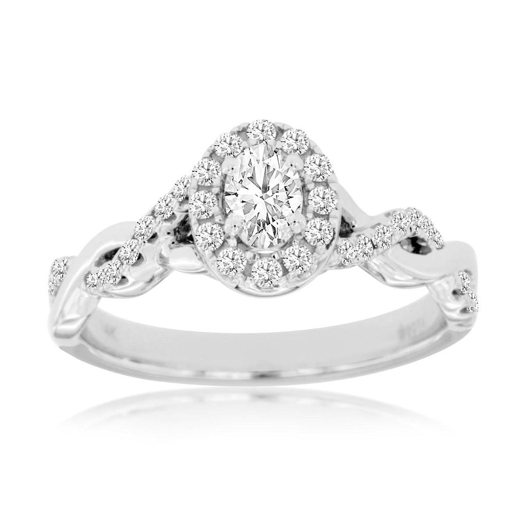 Natural Diamond Halo Crossover Engagement ring