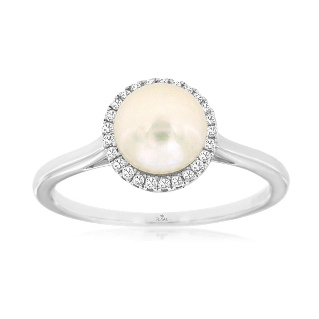 Pearl and Diamond Halo Ring