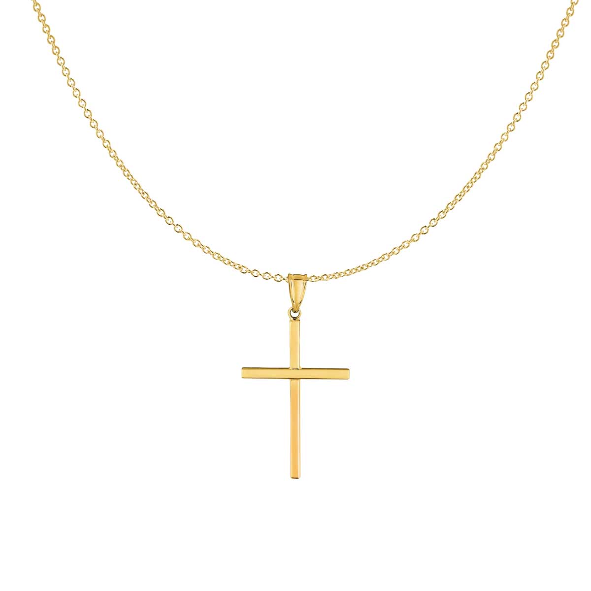 Square Tube Cross Yellow Gold Pendant Necklace 18” Chain