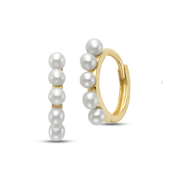 Multi Freshwater Pearl Huggie Hoop Earrings in Yellow Gold