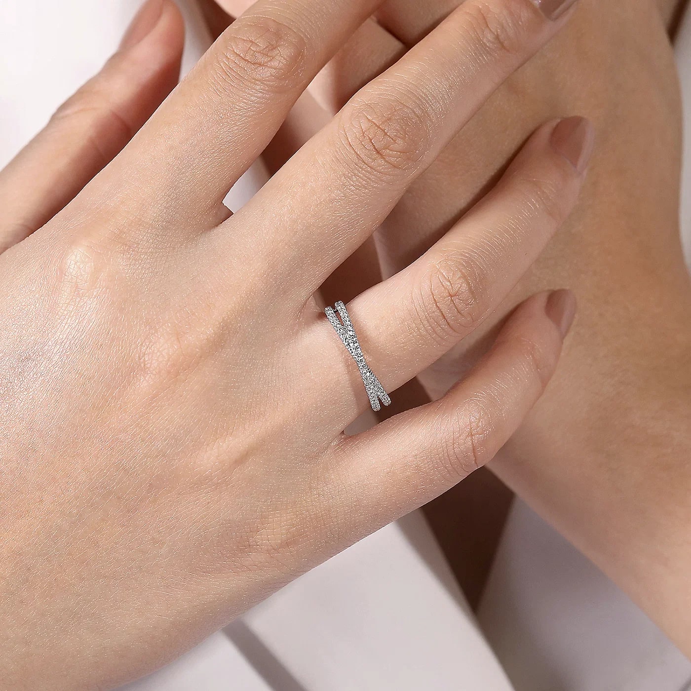 White Gold Diamond Criss Cross Ring, 0.28 cttw