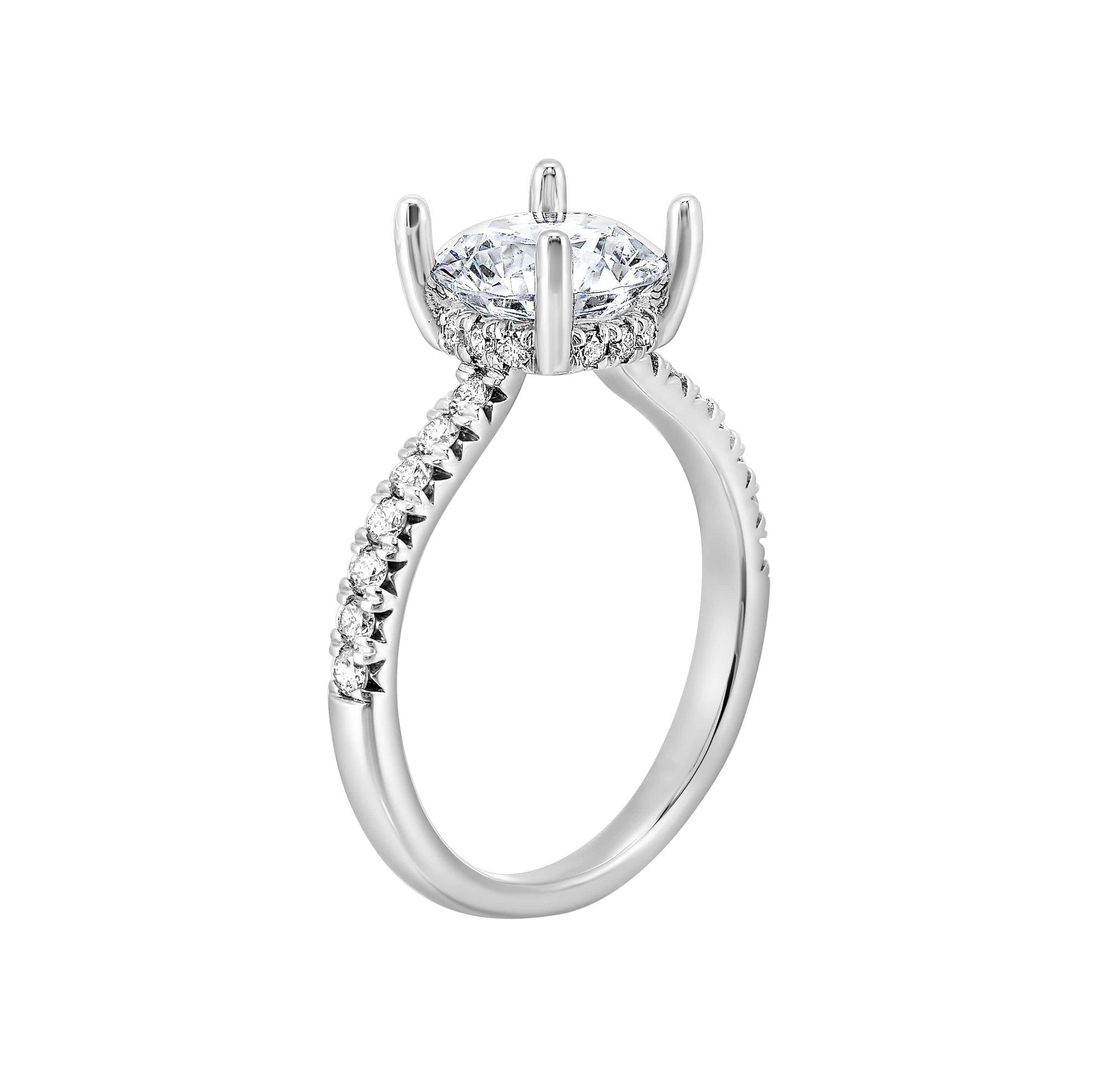 Round Brilliant Cut Hidden Halo Lab-Created Diamond Pave Engagement Ring in White Gold, 2.43 cttw