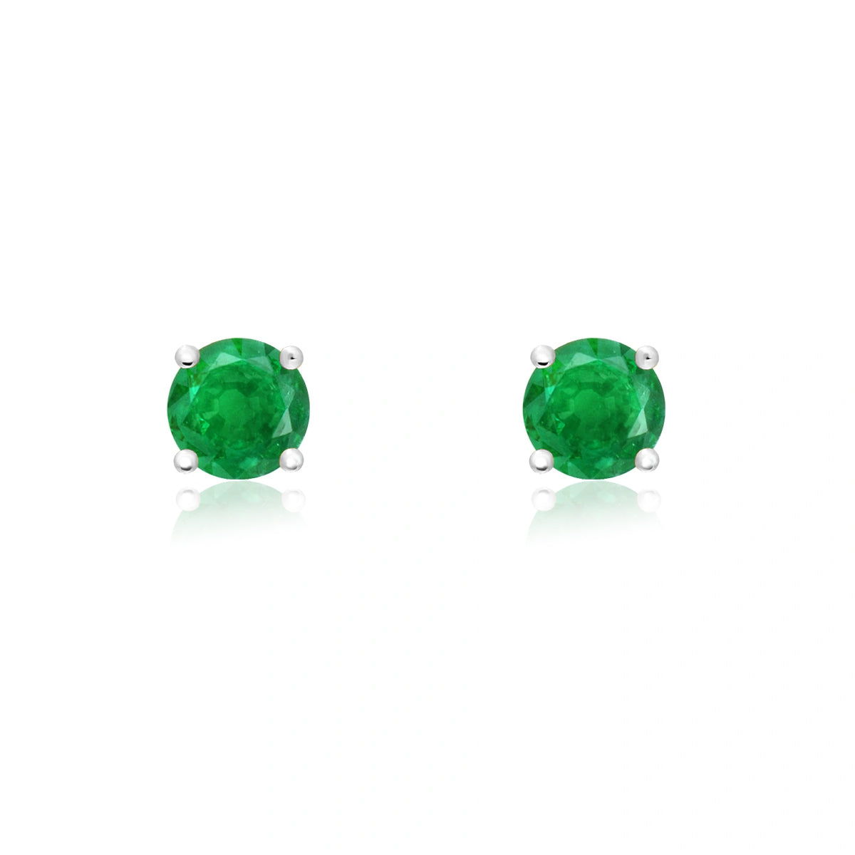 Emerald Stud Earrings in White Gold