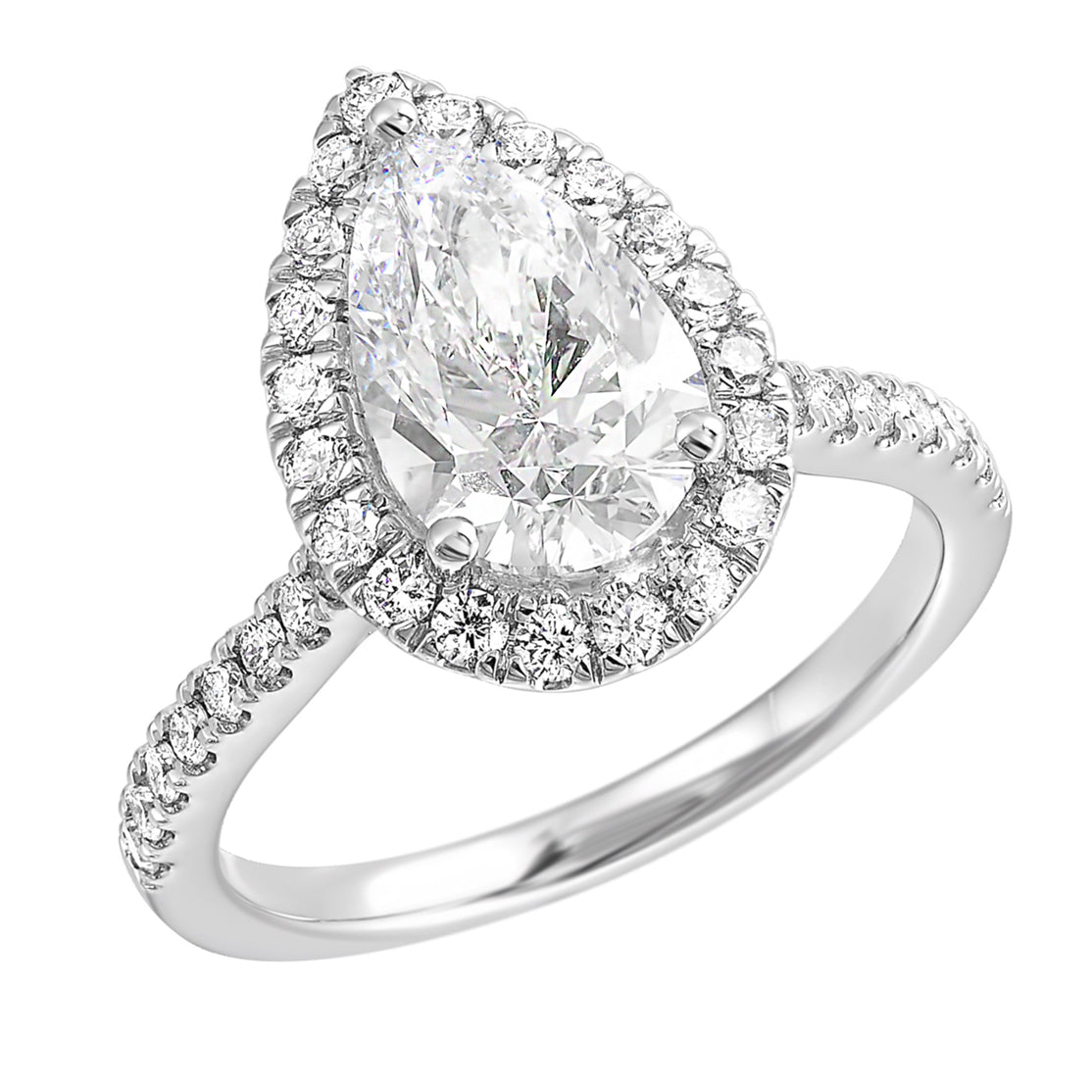 Pear Shaped Halo Lab Created Diamond Engagement Ring in White Gold, 2.51 cttw