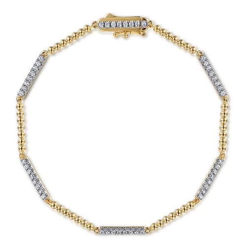 Bujukan Bead and Diamond Station Tennis Bracelet in Yellow and White Gold, 0.55 cttw