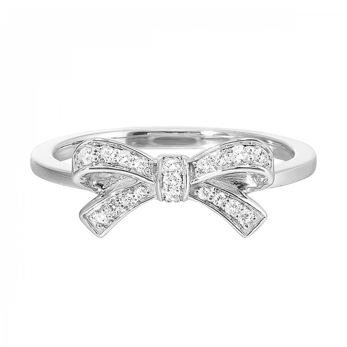 Bowtie Diamond Ring in White Gold, 0.15 cttw
