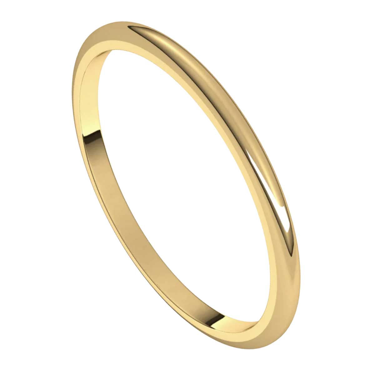 Thin 1.5mm Polished Half Round Wedding Ring Band in Yellow Gold