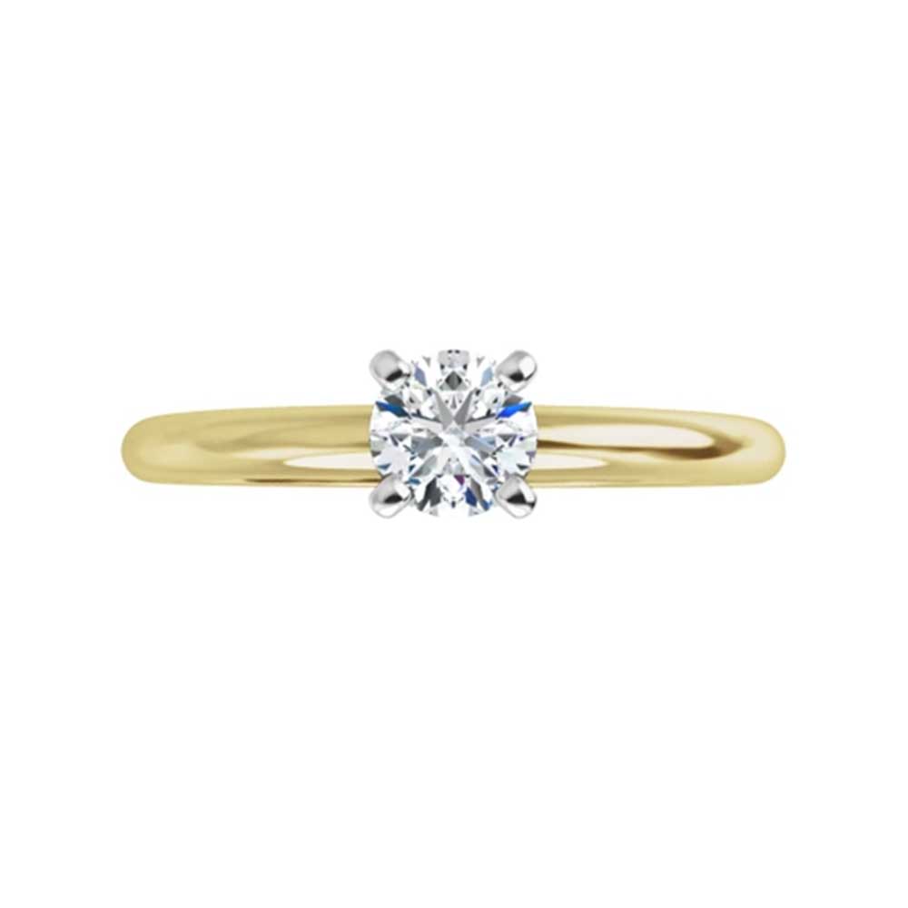 Round Brilliant Cut Diamond Tiffany Solitaire Engagement Ring in 10k Yellow Gold, 0.19 cttw