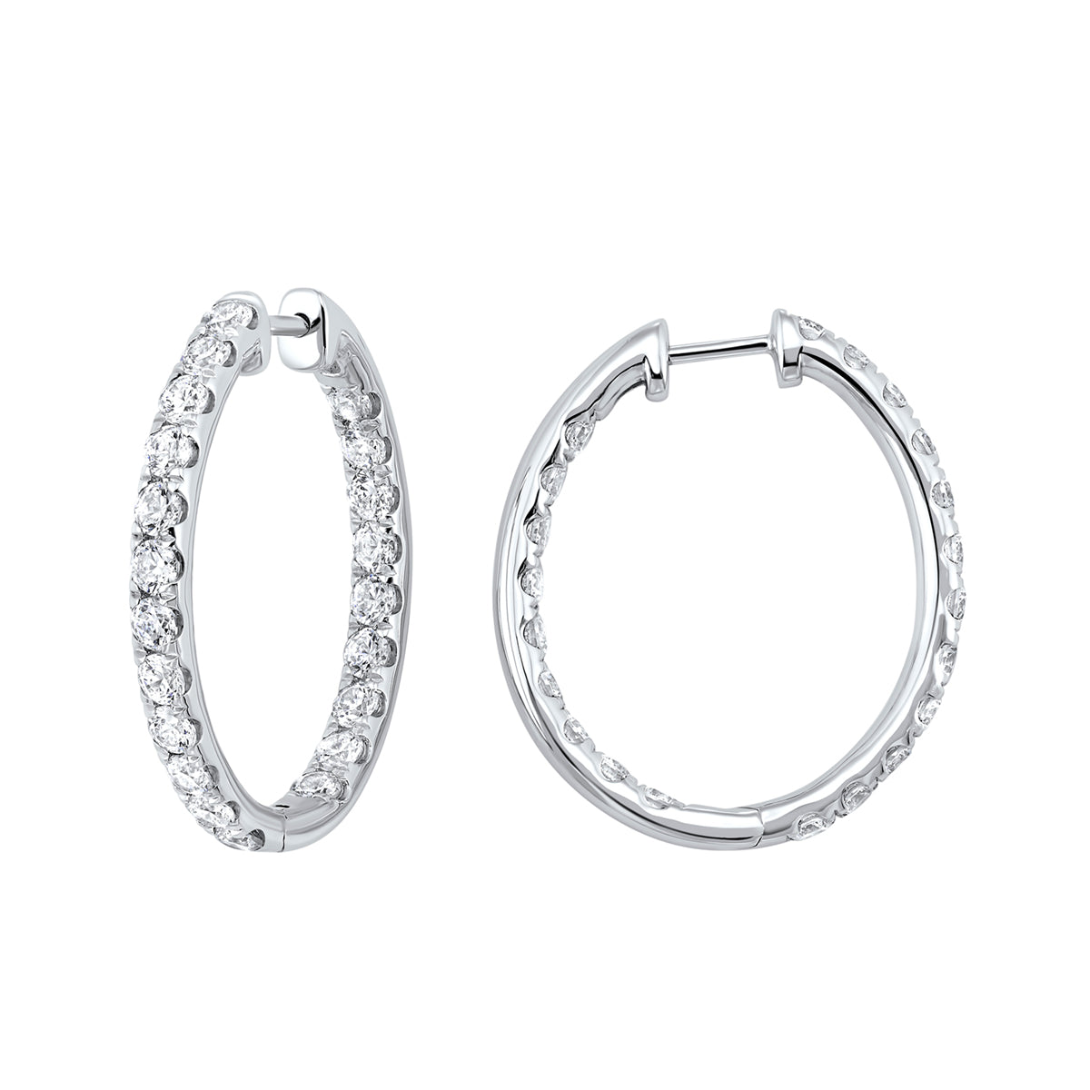 Lab Created Diamond Inside Out Oval Hoop Earrings in White Gold, 3.0 cttw