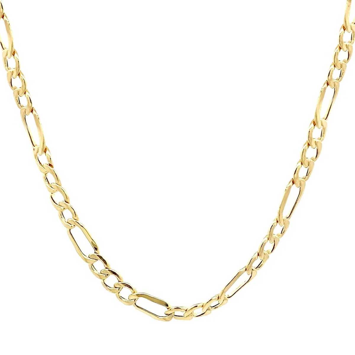 Light Figaro Yellow Gold Chain Link Necklace 24” with Lobster Clasp