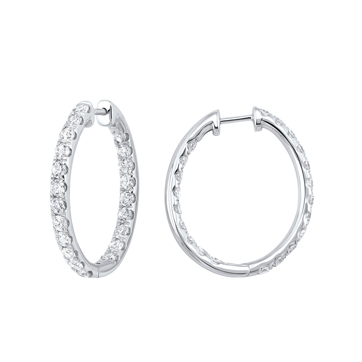 Lab Created Diamond Inside Out Oval Hoop Earrings in White Gold, 2.0 cttw