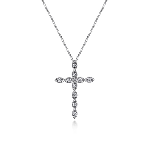 Marquise Sectioned Diamond Cross Pendant Necklace in White Gold, 0.15 cttw