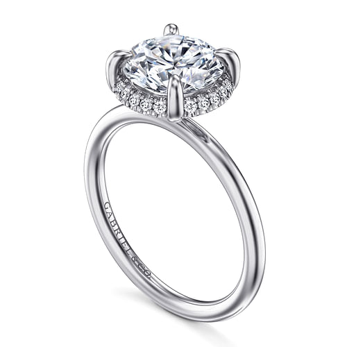Seattle Round Prong Set Hidden Halo Diamond Engagement Ring Setting in White Gold, 0.10 cttw