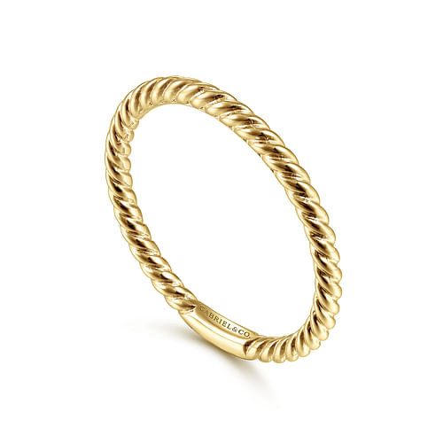 Thin Twisted Rope Stackable Ring Band in Yellow Gold