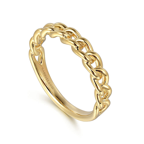 Cuban Link 3.4mm Stackable Ring Band in Yellow Gold