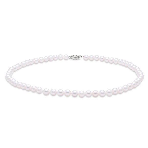 Classic 7-7.5mm Freshwater Pearl Filigree Clasp Necklace in White Gold