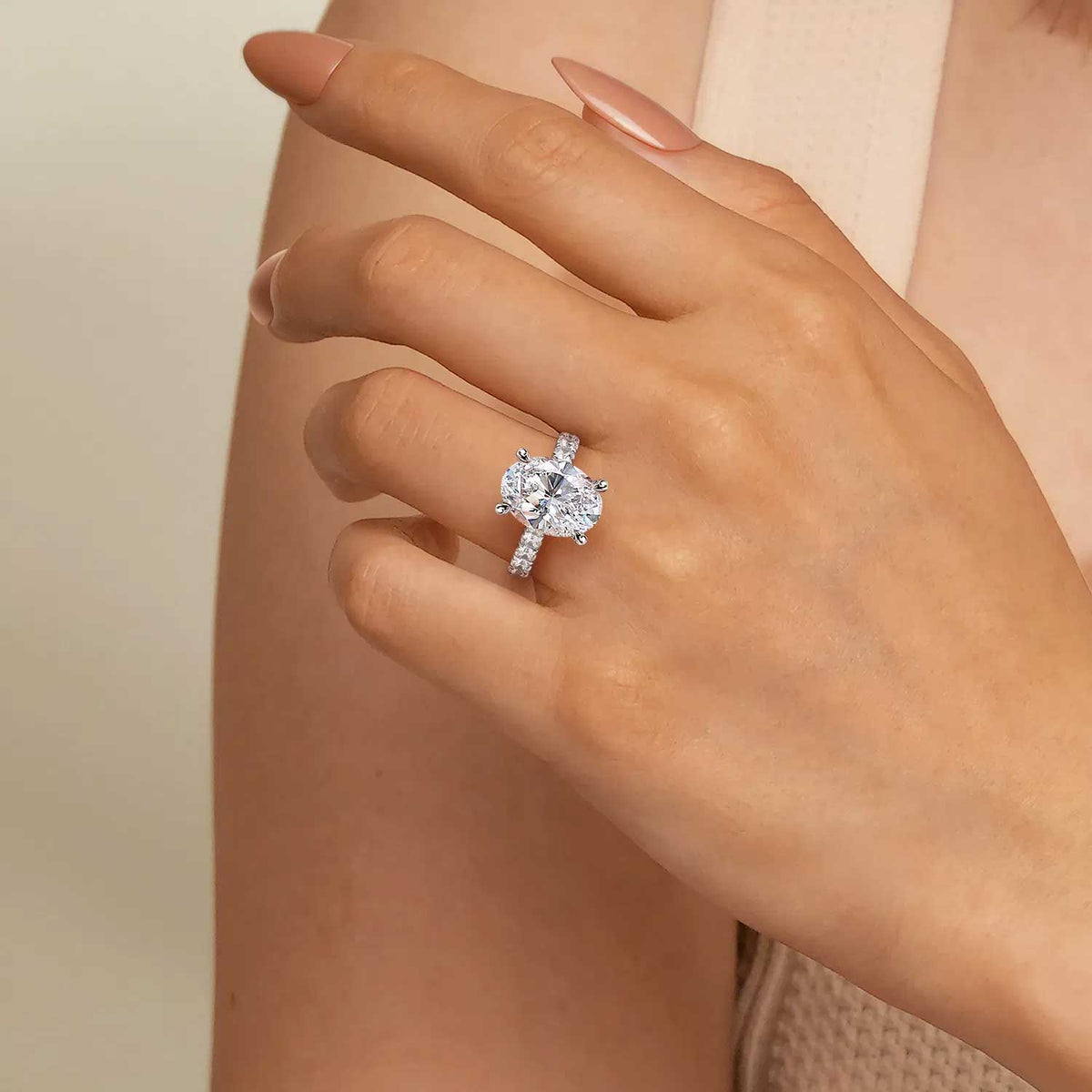 Sarita Oval Diamond Engagement Ring Setting with Hidden Halo