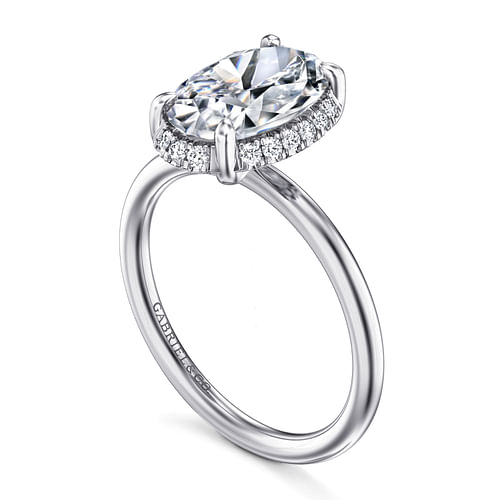Seattle Oval Prong Set Hidden Halo Diamond Engagement Ring Setting in White Gold, 0.10 cttw