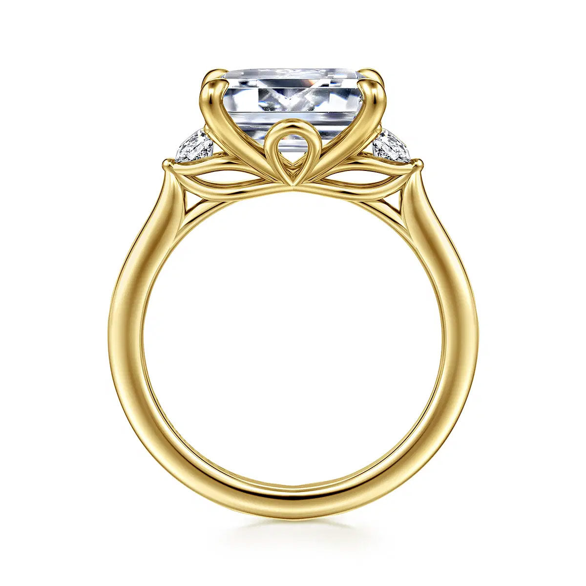 Darline Emerald Cut 3-Stone Lotus Diamond Engagement Ring Setting