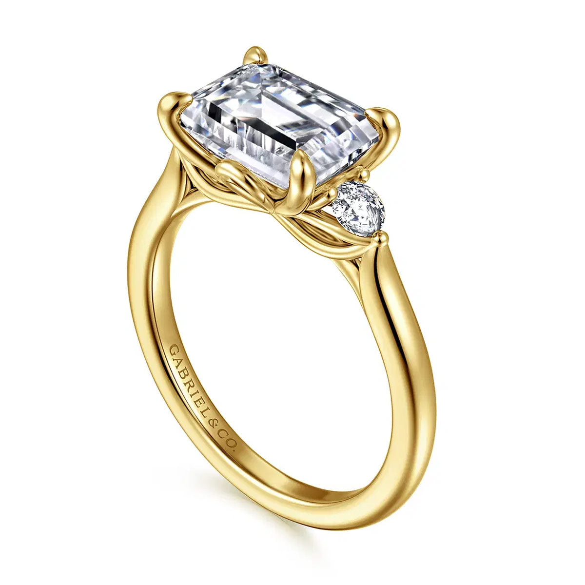 Darline Emerald Cut 3-Stone Lotus Diamond Engagement Ring Setting