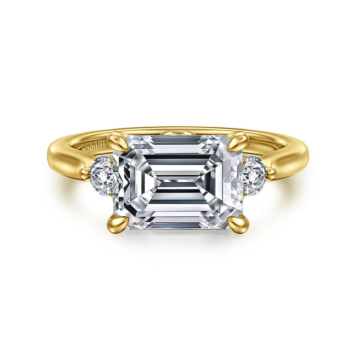 Darline Emerald Cut 3-Stone Lotus Diamond Engagement Ring Setting