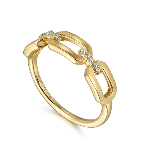 Diamond Paperclip Open Link Ring Band in Yellow Gold, 0.04 cttw