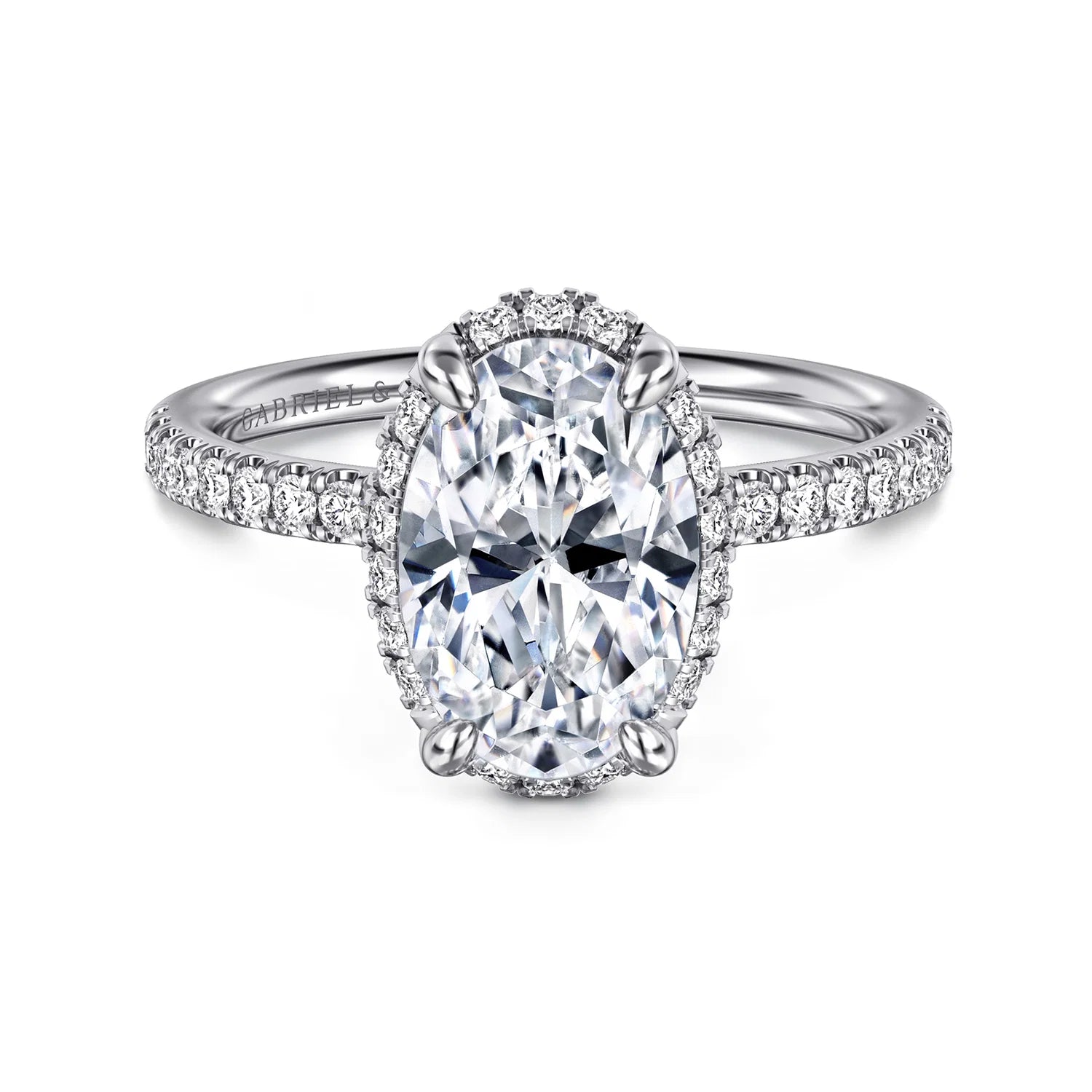 Suede Oval Prong Set Hidden Halo Diamond Pave Engagement Ring Setting