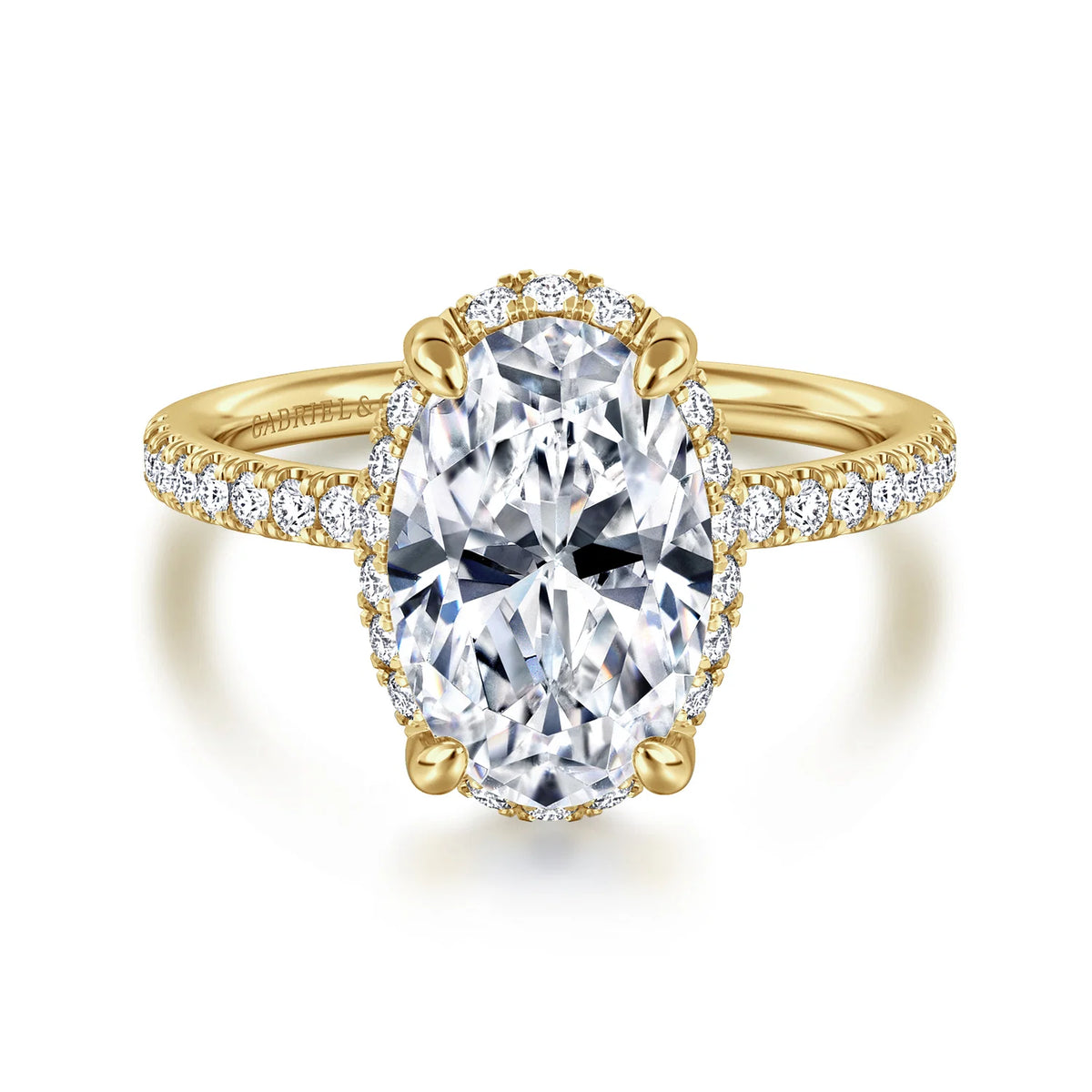 Suede Oval Prong Set Hidden Halo Diamond Pave Engagement Ring Setting