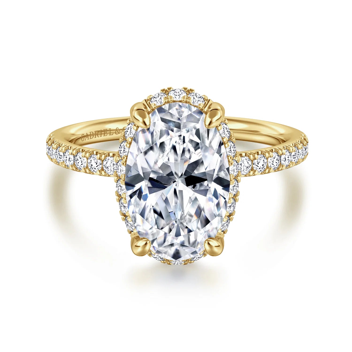 Suede Oval Prong Set Hidden Halo Diamond Pave Engagement Ring Setting